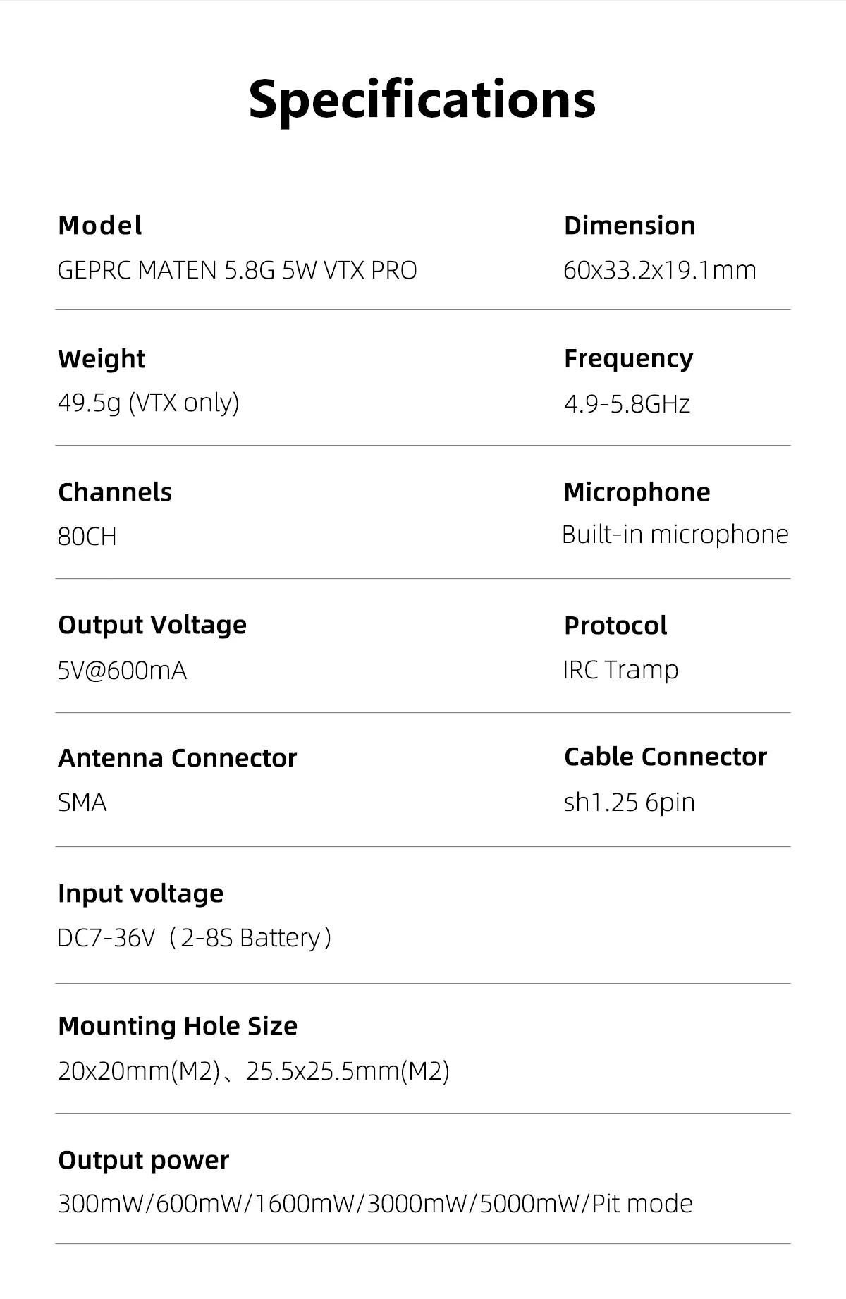 GEPRC MATEN 5.8G 5W VTX PRO อุปกรณ์โดรน Drone