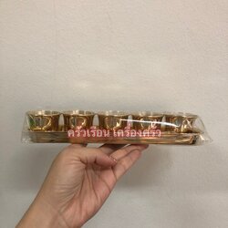 BRASS ชุดถ้วยน้ำชาและถาดยาว ทองเหลืองแท้ ถ้วย 5 ใบ + ถาดยาว 1 ใบ ทองเหลือง ชุดน้ำชา ถ้วยชา ไหว้เจ้า