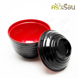 SB ถ้วยซุป มิโซะ เมลามีน มีลอน พร้อมฝา 4 นิ้ว 9 x 6.5 ซม. สีดำ-แดง BL176-4 ถ้วยมิโซะ ชามญี่ปุ่น