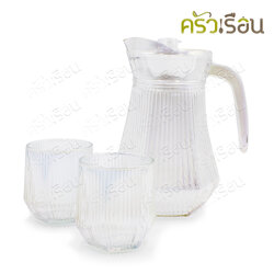US [ 3-piece ] Glass Pitcher with 2 water glasses, Rainbow Model GP-3R [1 L. Pitcher with Lid, 2 Water Glasses 250 ml.]