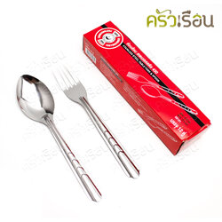 FOFO ช้อนส้อม สเตนเลส 430 ลายก้างปลา แพค 12 คู่ หนา 0.5 มม. SK101