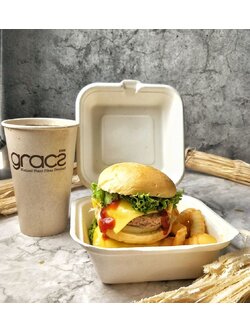 GRACZ กล่องเบอร์เกอร์ B003 ขนาด 6 นิ้ว 600 มล. แพ็ค 50 ใบ กล่องเค้ก ไบโอชานอ้อย