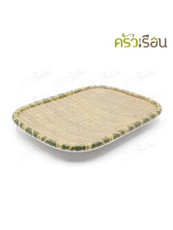 SUMO จานเหลี่ยม ลายสาน ขอบเขียว เมลามีน 10 นิ้ว JT545-10 จานใส่ขนม จานใส่ผลไม้ จาน