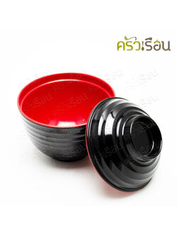 SB ถ้วยซุป มิโซะ เมลามีน มีลอน พร้อมฝา 4 นิ้ว 9 x 6.5 ซม. สีดำ-แดง BL176-4 ถ้วยมิโซะ ชามญี่ปุ่น