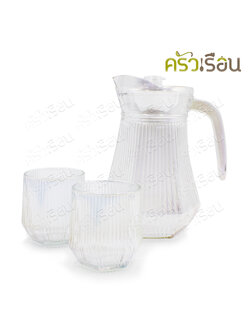 US [ 3-piece ] Glass Pitcher with 2 water glasses, Rainbow Model GP-3R [1 L. Pitcher with Lid, 2 Water Glasses 250 ml.]