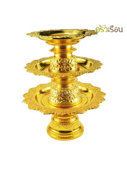 ลายไทย พานโตก พลาสติก สีทอง พานแฉก