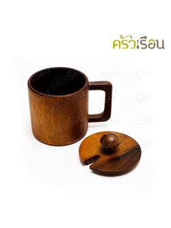 CMG แก้วน้ำ มีหู พร้อมฝาปิดมีจุก ไม้ฉำฉา 8 x 11.8 ซม.