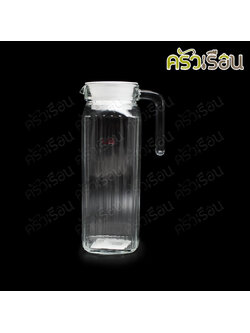 US เหยือกน้ำ แก้วใส ลายริ้ว พร้อมฝาพลาสติก 1200 มล. 8.7 x 13 x 24.5 ซม. SQP-200PC [ 1.2 ลิตร ]