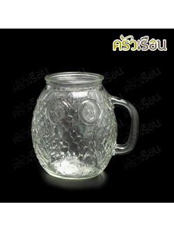 FOFO แก้วน้ำ มีหู ลายนกฮูก ขนาด 500 ml. (16 oz.) 6.5 X 11.5 ซม. GG3500