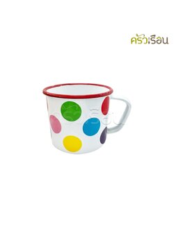 Rabbit Brand แก้วน้ำเคลือบมีหู สีขาวลายจุดสี 11 ซม. ตรากระต่าย