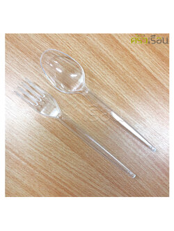 Reangwa Standard แยกขาย ช้อน - ส้อม พลาสติก ใช้แล้วทิ้ง 17 ซม. สีใส แพ็ค 20 คัน