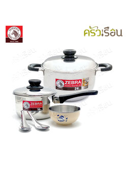 Zebra ชุดหม้อ ตราหัวม้าลาย 185759+162094 หม้อต้ม Century Infinity 24 ซม., หม้อด้าม Tiger 16 ซม., ชามญี่ปุ่น, ช้อนสั้นม้าลาย 2 คัน