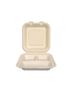 GRACZ ยกลัง กล่องอาหาร 3 ช่อง B030 ขนาด 7 นิ้ว / 450 มล. 500 ใบ ไบโอชานอ้อย กล่องใสอาหาร ใส่ร้อนและเย็นได้