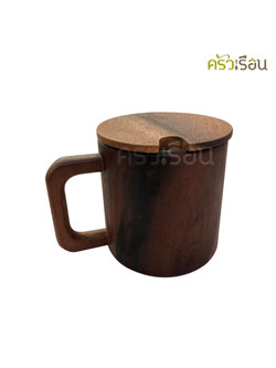 CMG แก้วน้ำ มีหู ไม้ฉำฉา พร้อมฝาปิดเจาะรู