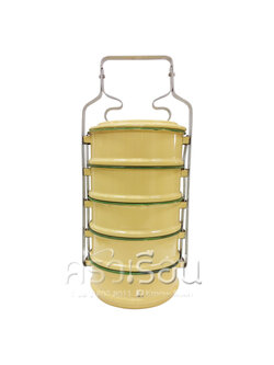 Rabbit Brand ปิ่นโตเคลือบ คลาสสิค 14 ซม. 5 ชั้น สีเหลืองขอบเขียว ตรากระต่าย