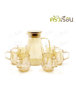 US [ 7-piece ] water pitcher with 6 cups, Honey GP-7H [1.4 L. pitcher with lid, 6 cups, 220 ml.]