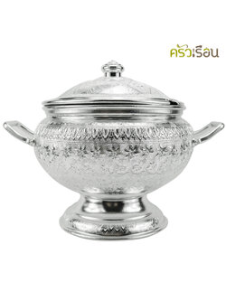 แมวน้ำ โถข้าวลายไทย - นูน 24 ซม. สีเงิน ลายอาจเหมือน หรือ ต่างจากภาพ คละลายไม่สามารถเลือกลายได้