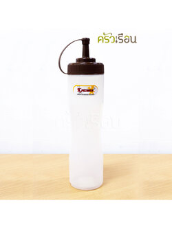 Reangwa Standard ขวดบีบ พลาสติก RW9513 ฝาคละสี น้ำตาลหรือสีครีม 25 ออนซ์ / 750 ml. 6.9 x 28 ซม. ขวดบีบซอส ขวดนมข้น ขวดบีบนมข้นคอกว้าง SQUEEZER BOTTLE