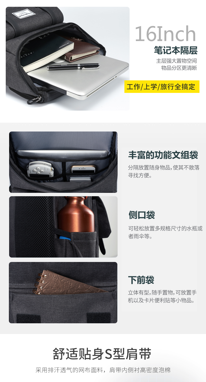 AspenSport Backpack Laptop กระเป๋าสะพายหลัง กระเป๋าโน๊ตบุ๊ค 14-16 นิ้ว กระเป๋าเดินทาง รุ่น AS-B79 ขนาด สีดำ