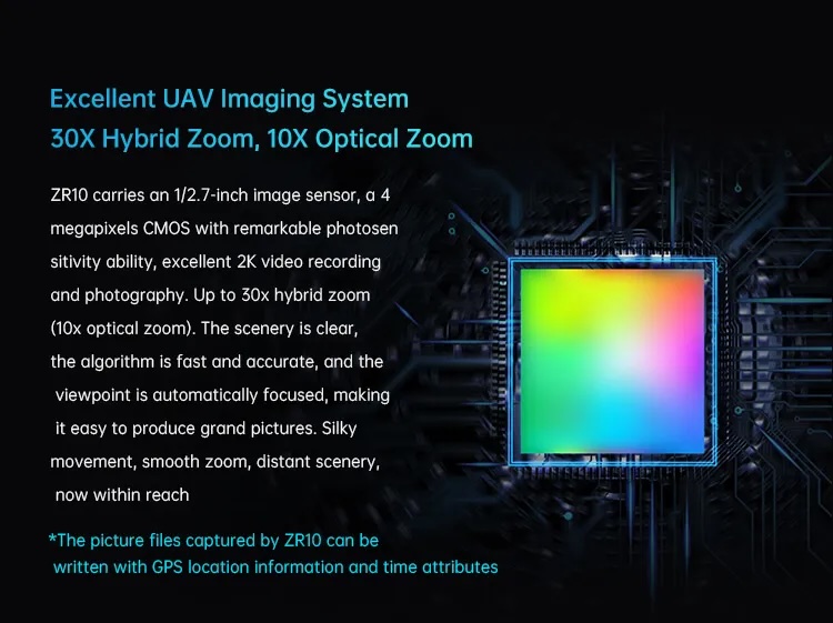 SIYI ZR10 2K 4MP QHD 30X Hybrid 10X Optical Zoom Gimbal Camera 1/2.7" CMOS HDR Starlight Night Vision 3-Axis Stabilizer