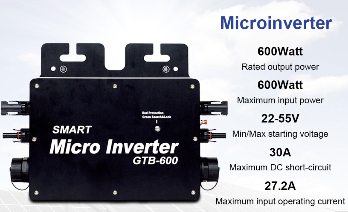 600W Solar Grid Tie Inverter WVC600 Wireless Wifi MPPT Inverter DC 22~50VDC Pure Sine Wave Output Micro Solar Converter DC to AC