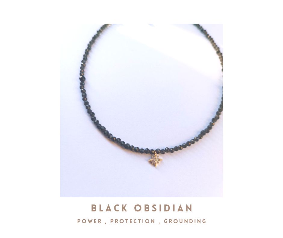 สร้อยคอหินแท้ "POSH" Black Obsidian Necklace (ปกป้อง คุ้มครอง ปัดเป่าพลังงานลบ)