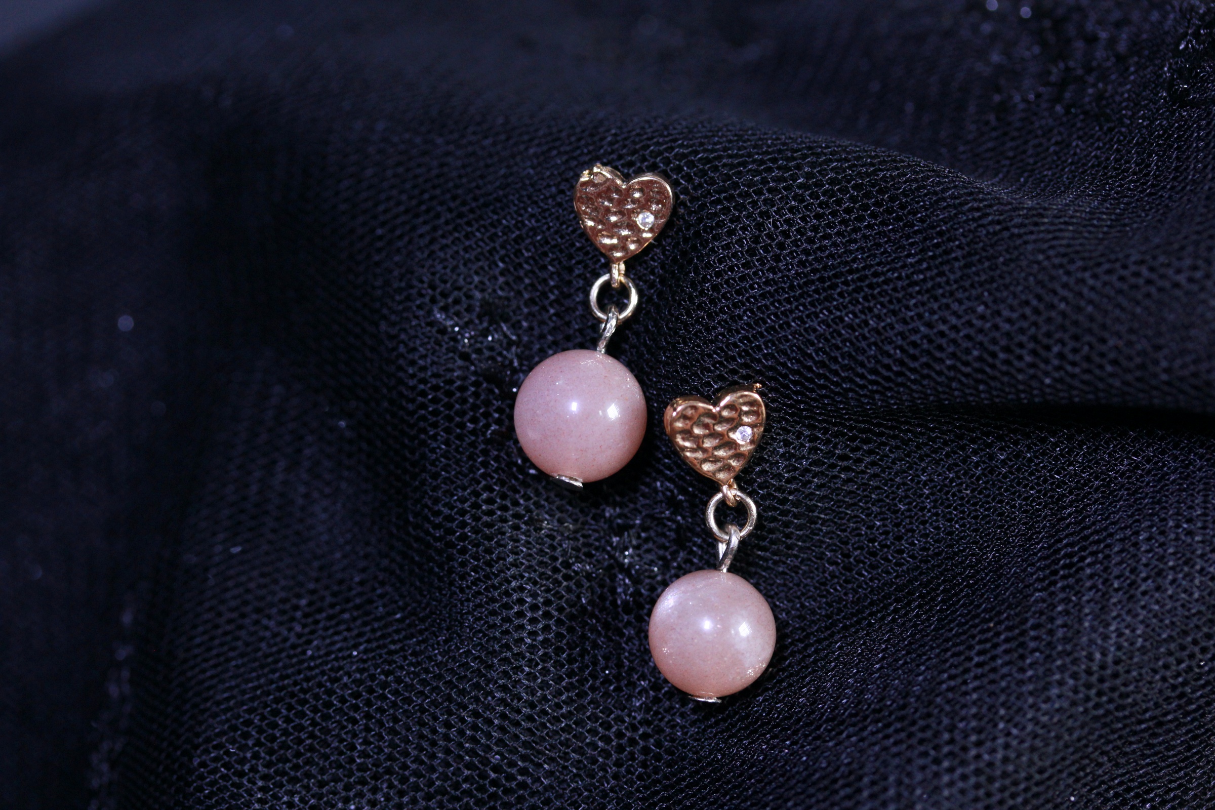 ต่างหูหินแท้ "14K" Peach Moonstone Earring (Boost Energy)