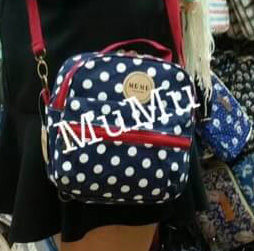 กระเป๋าเป้ผ้าสะพายหลัง mumu ขนาด Mini ลายจุดขาว น้ำเงิน