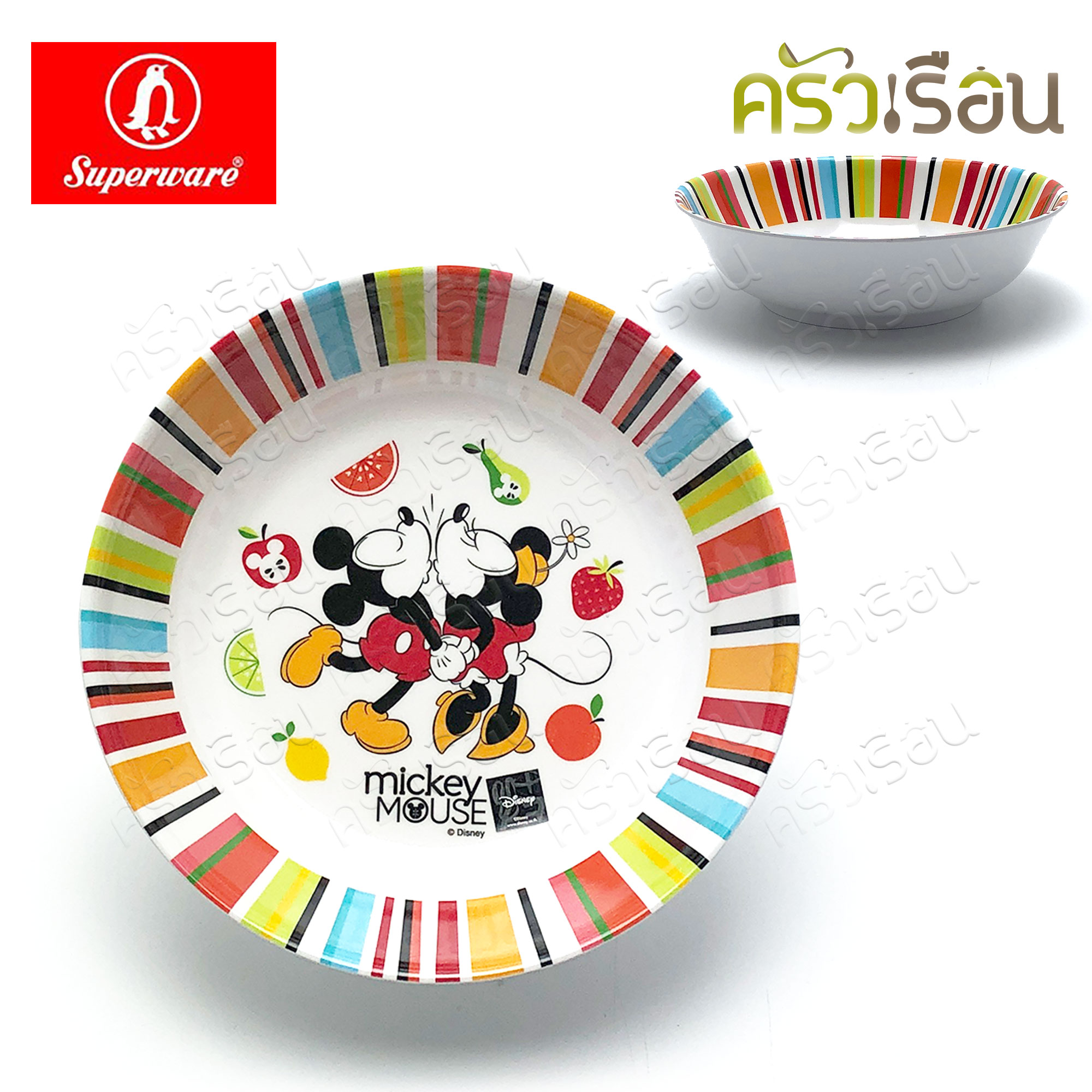 Superware ลาย Mickey Summer Fun มิกกี้ ซัมเมอร์ฟัน [ ราคาต่อชิ้น ] จาน หรือ ชาม หรือ ช้อนส้อม หรือ แก้วน้ำ เมลามีน