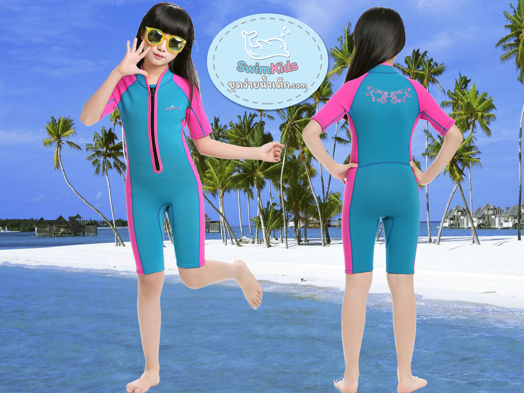 ชุดว่ายน้ำเด็กควบคุมอุณหภูมิ เป็นชุด wetsuit เหมาะกับการใส่ว่ายน้ำหรือดำน้ำ ผลิตจากผ้า Neoprene หนา 2 mm. ป้องกันความหนาว / ป้องกันรังสี UV Ultraviolet Protection UV **
