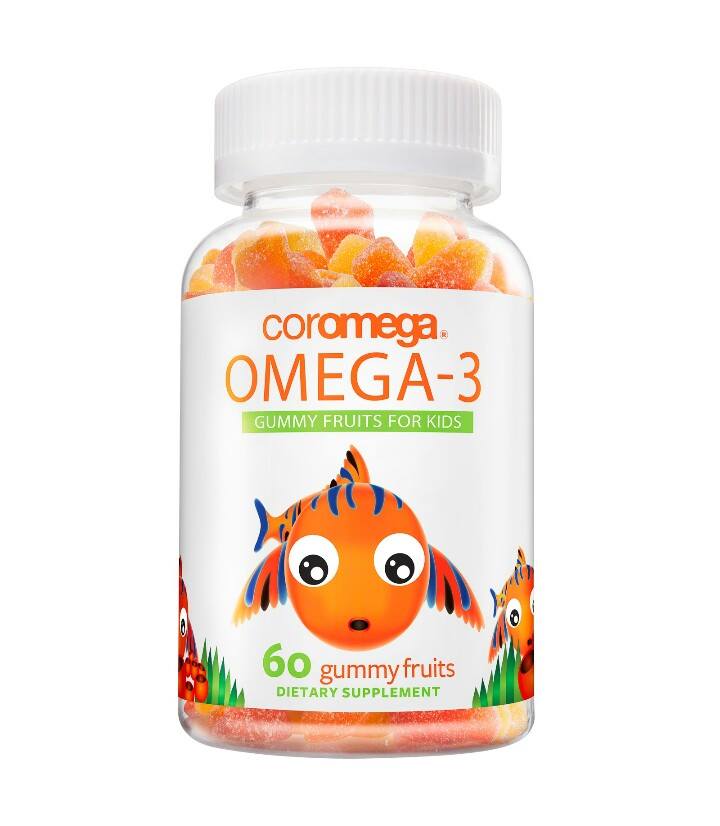 Coromega, Omega-3, Gummy Fruits For Kids, 60 Gummy Fruitsเพิ่มพัฒนาสมอง