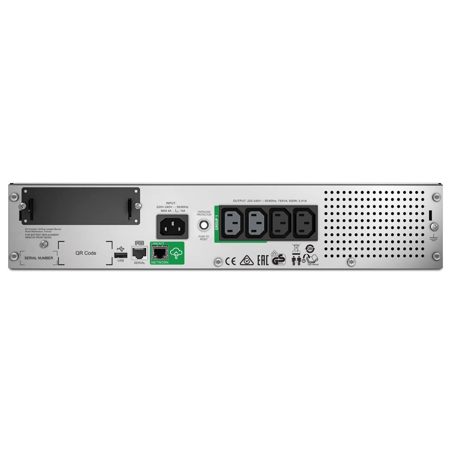 APC Smart-UPS, Line Interactive, 750VA, Rackmount 2U, 230V, 4x IEC C13 outlets, SmartConnect Port+SmartSlot, AVR, LCD SMT750RMI2UC