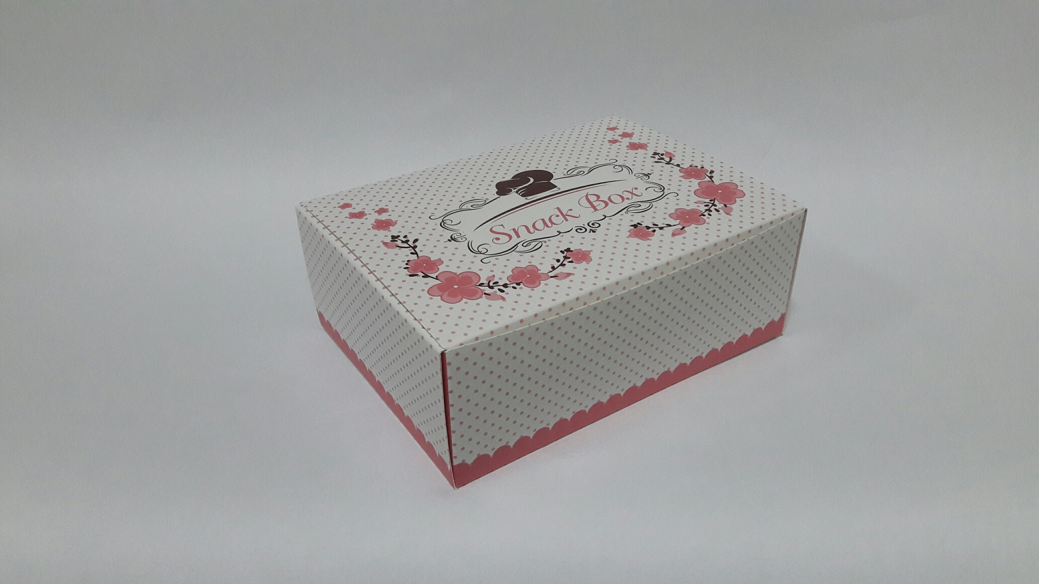 กล่องสแน็ค กล่องขนม กล่องอาหารว่าง ลาย Snack box ชมพู ขนาด 11.5 x 15.5 x 6.0 ซม. ราคา 110 บาท ต่อแพ็ค (20ใบ)