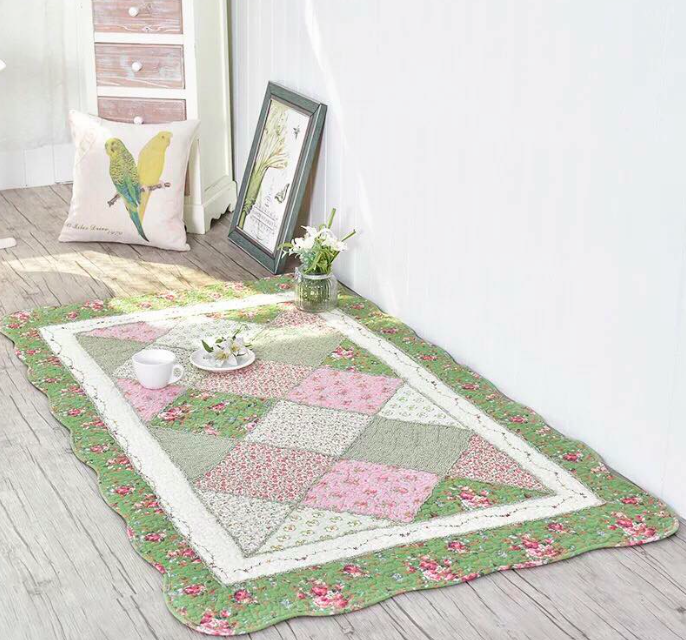 พรมรองนั่งวินเทจ พรมหน้าเตียง 90x150 cm. สีเขียว น่ารักมากๆ
