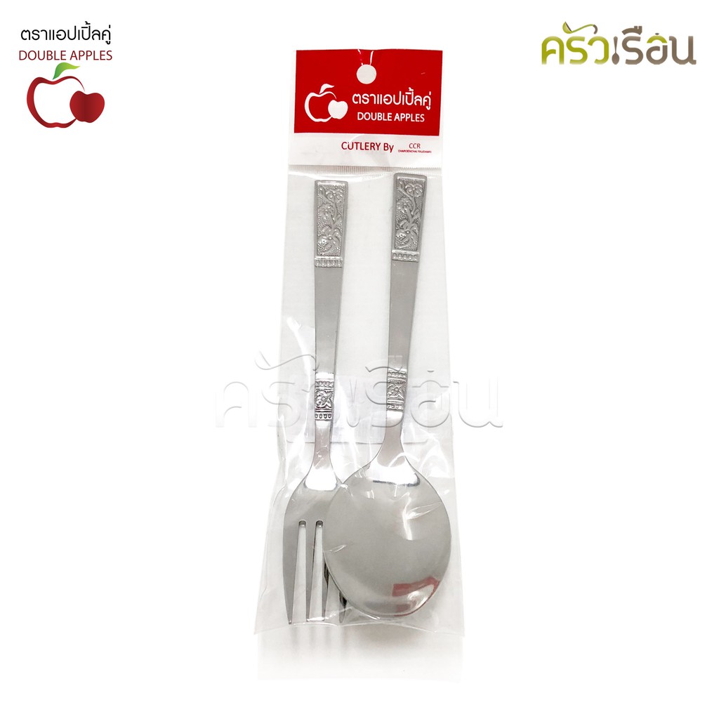 Double Apples [ 6 คู่ ] ช้อน+ส้อม สเตนเลส ลายกล้วยไม้ 19 ซม. อย่างหนา 2.0 มม. ช้อนส้อม ช้อนยาว ช้อนข้าว ช้อนสเตนเลส ช้อนกับส้อม ช้อนหนา