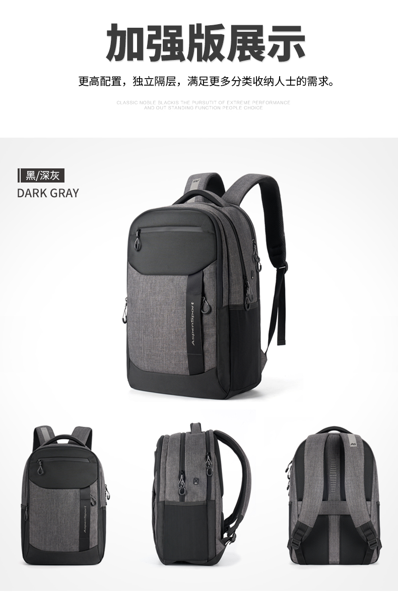 AspenSport Backpack Laptop กระเป๋าสะพายหลัง กระเป๋าโน๊ตบุ๊ค 14-16 นิ้ว กระเป๋าเดินทาง รุ่น AS-B80 ขนาด สีเทา-ดำ