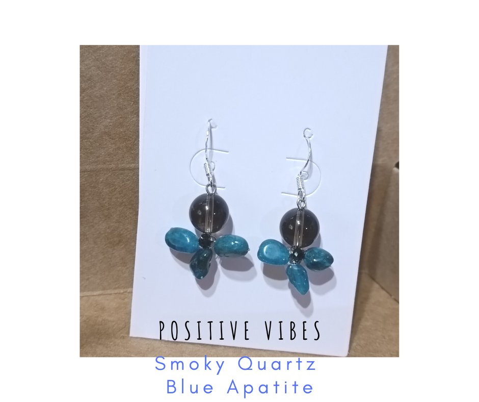 ต่างหูหินแท้ "Little Vivian" Smoky Quartz + Blue Apatite (ความมั่นคง + ความสำเร็จ)