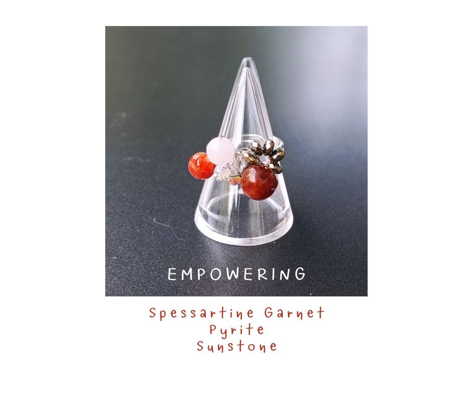 "Money Maker" Wire Wrapped Ring แหวนหินแท้ เสริมการเงิน เสริมบารมี (Garnet , Pyrite , Sunstone)