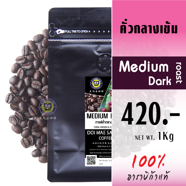 เมล็ดกาแฟคั่ว 4 ระดับ 1Kg เมล็ดกาแฟอาราบิก้า