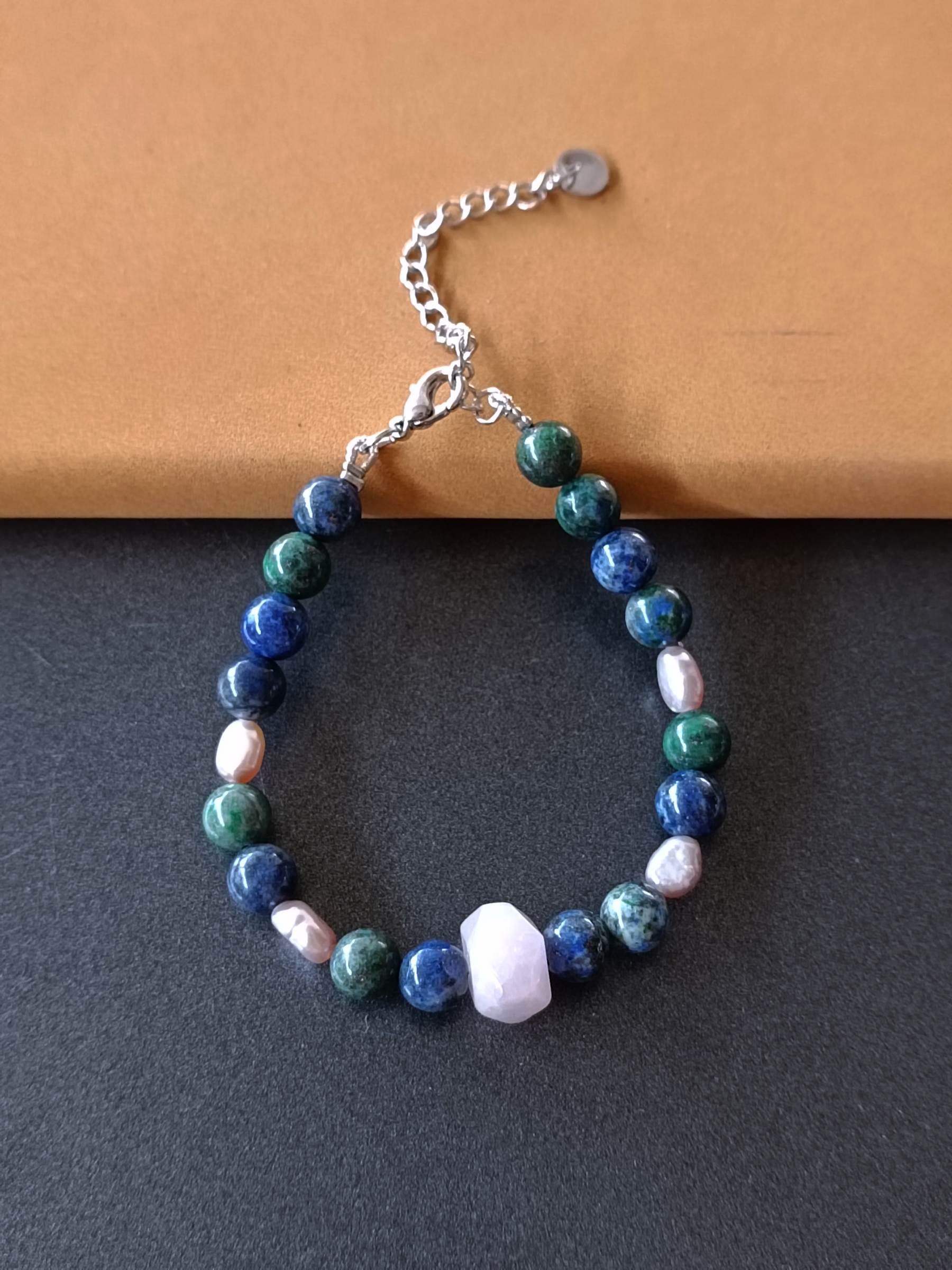 สร้อยข้อมือหินแท้ "POSH" Rose Quartz +Azurite Malachite Bracelet (ความรัก ความเข้าใจ การเงิน)