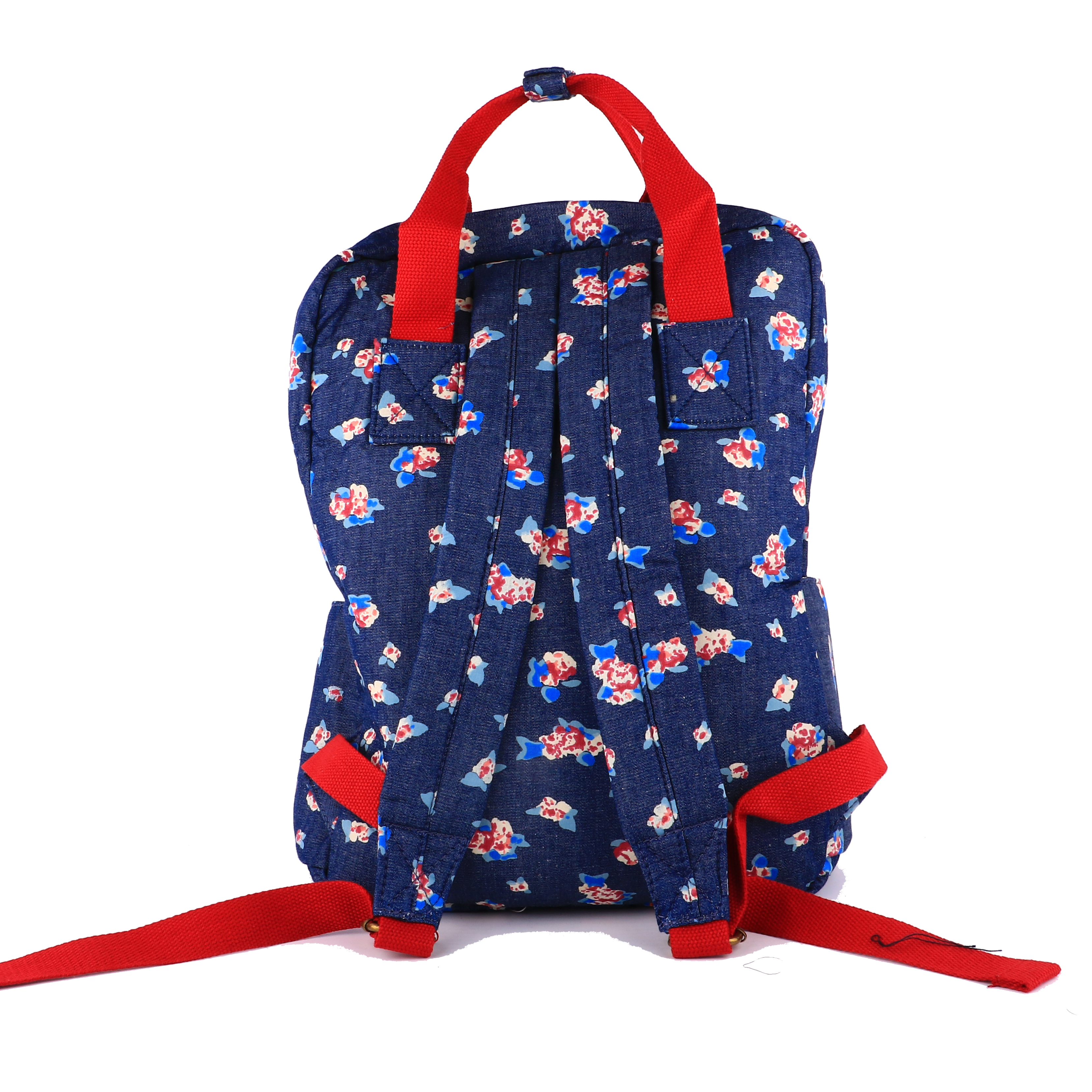 กระเป๋าเป้ผ้าสะพายหลัง mumu ลายดอกไม้น้ำเงินเข้ม (Size L)
