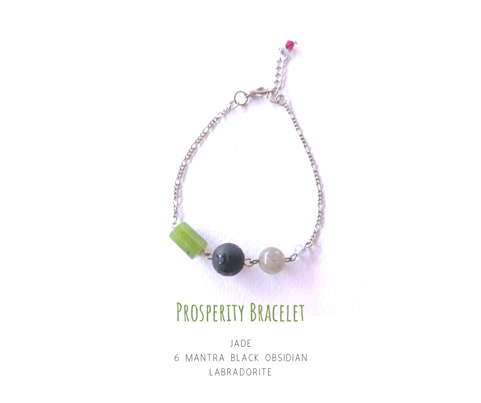 สร้อยข้อมือหินแท้ "Mini" Prosperity Bracelet (Nephrite Jade, Labradorite ,Black Obsidian)