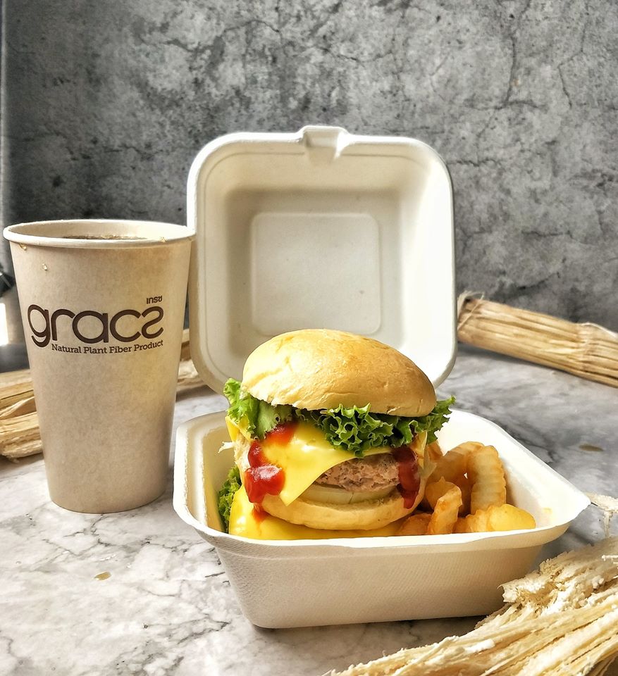 GRACZ กล่องเบอร์เกอร์ B003 ขนาด 6 นิ้ว 600 มล. แพ็ค 50 ใบ กล่องเค้ก ไบโอชานอ้อย