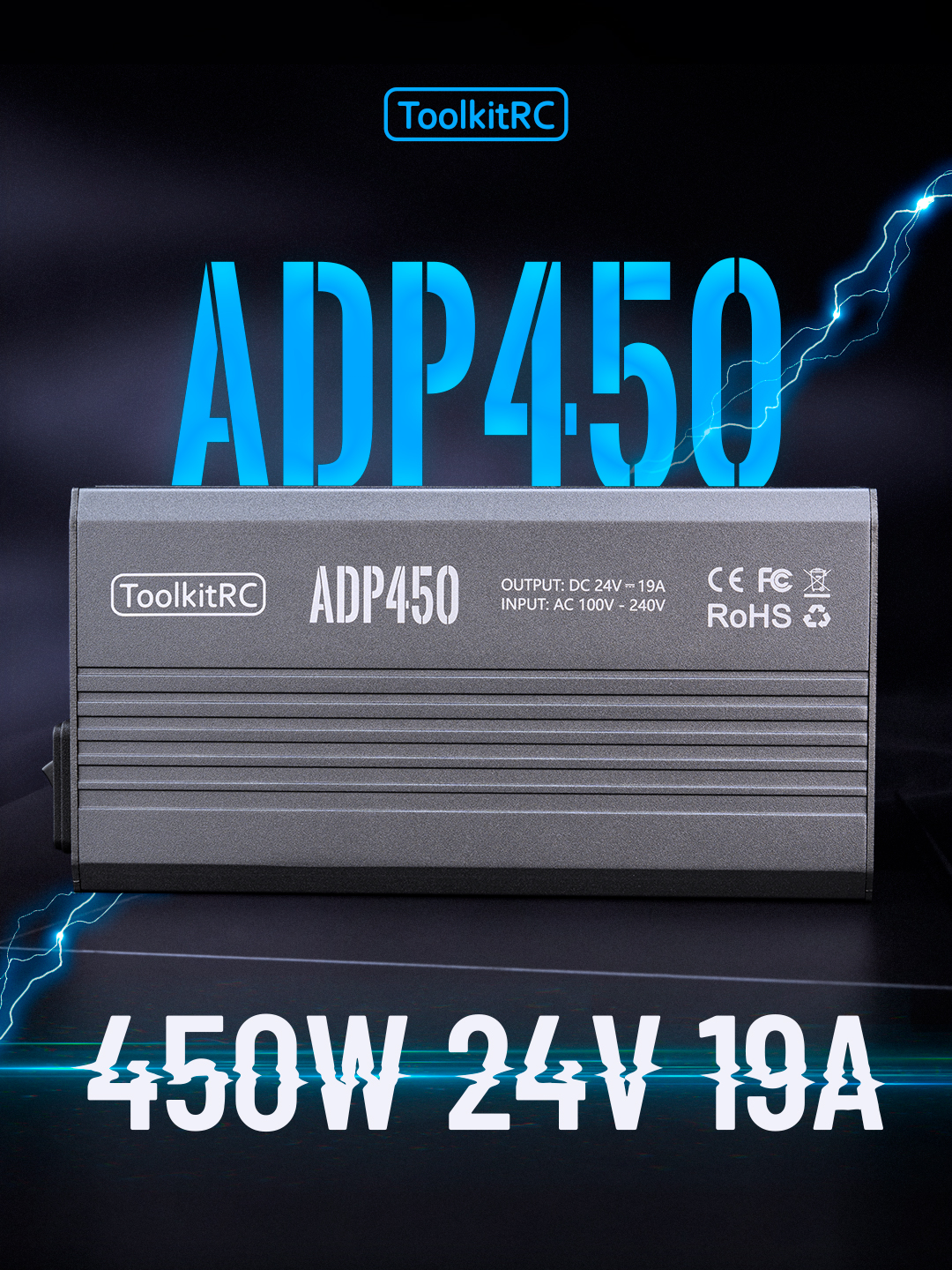 ToolkitRC ADP450 Power Supply Adapter 450W XT60 output 24V19A AC input 100V-240V M8D M6D M8P M9 Battery Charger