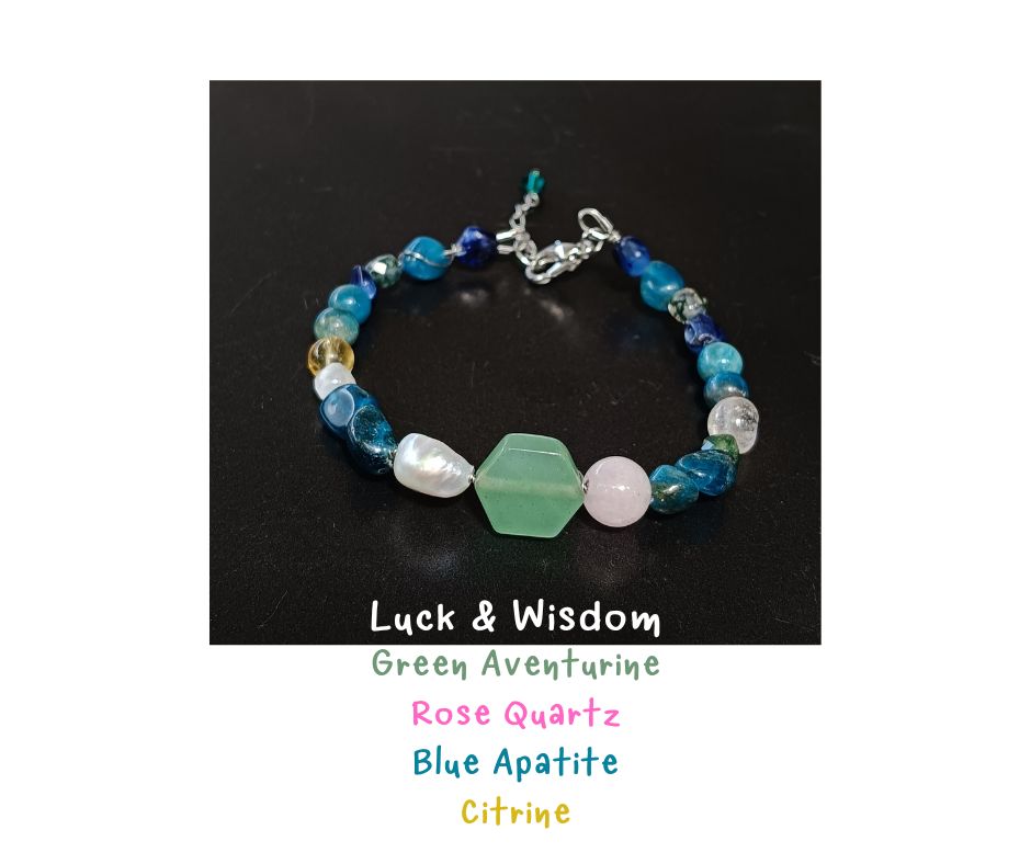 สร้อยข้อมือหินแท้ "Twisted" Green Aventurine + Blue Apatite Bracelet (เสริมการเงิน ความสำเร็จ การสื่อสาร)