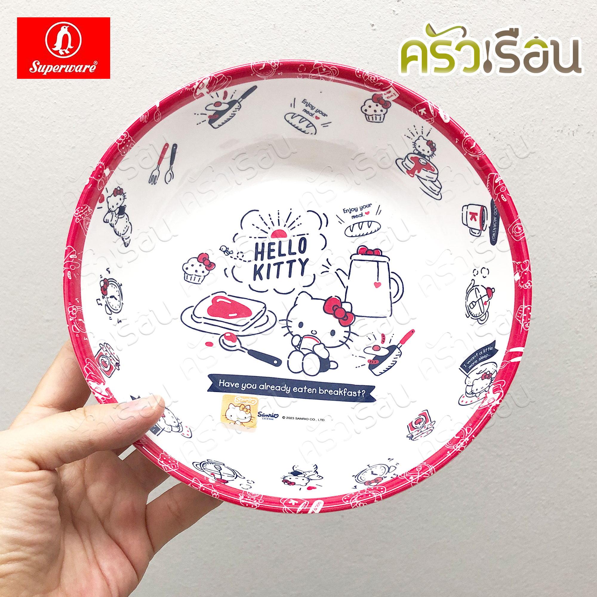 Superware ลายคิตตี้ เบรคฟาสต์ Kitty Breakfast [ ราคาต่อชิ้น ] จาน หรือ ชาม หรือ ช้อนส้อม หรือ แก้วน้ำ เมลามีน