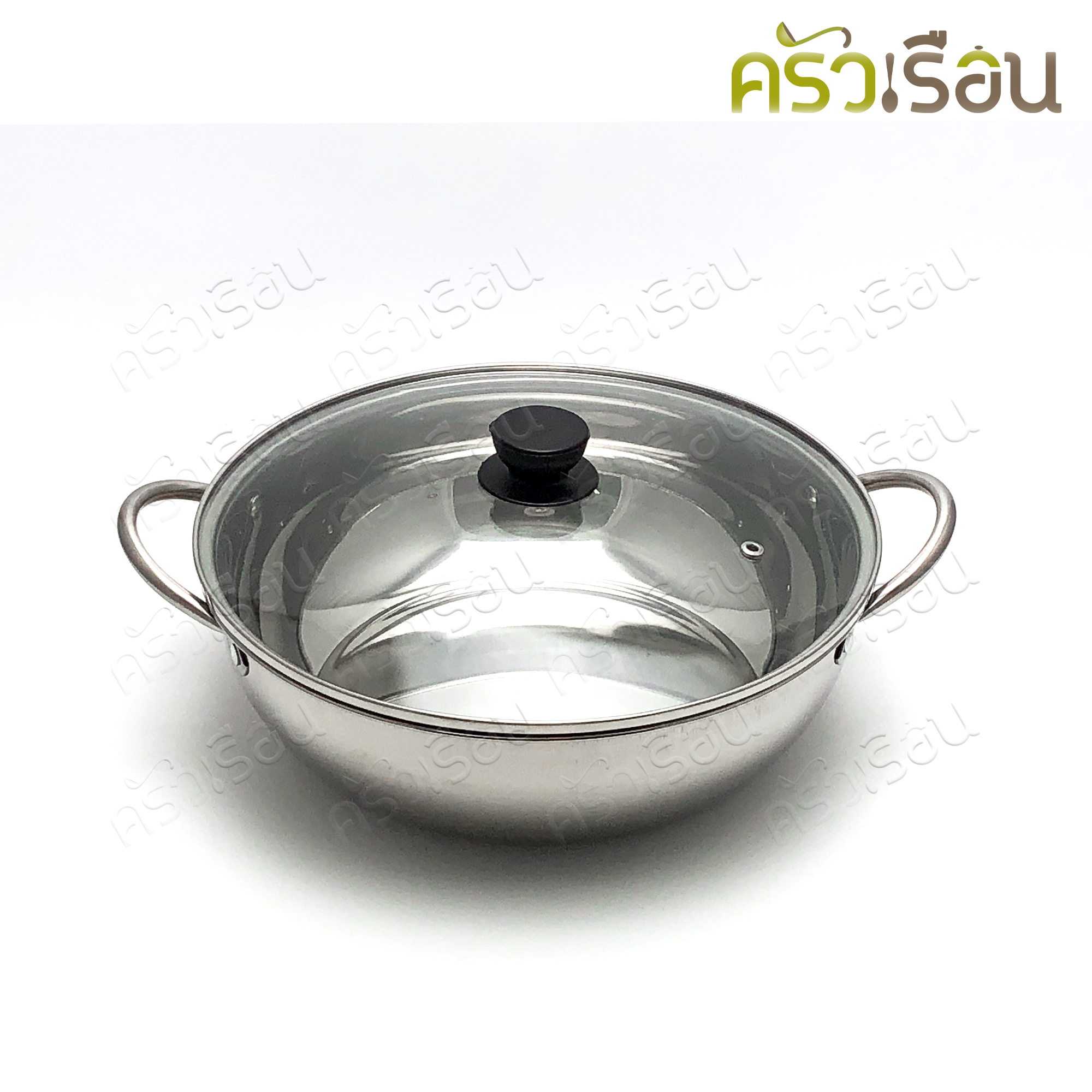 FOFO stainless steel sukiyaki pot / Shabu pot 28 cm. Glass lid, no partition.