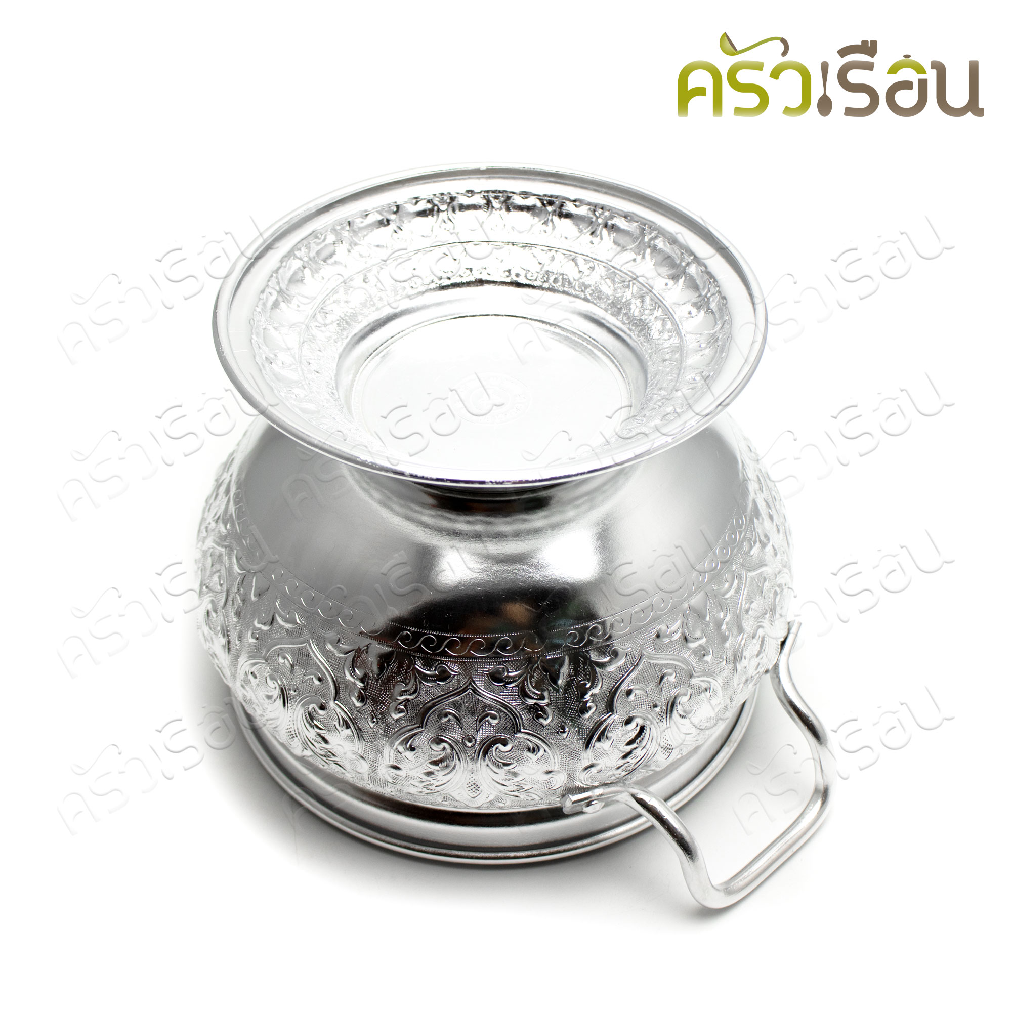 โถข้าว อลูมิเนียม ลายไทย 20 ซม. แถม ทัพพี ลายไทย - สีเงิน