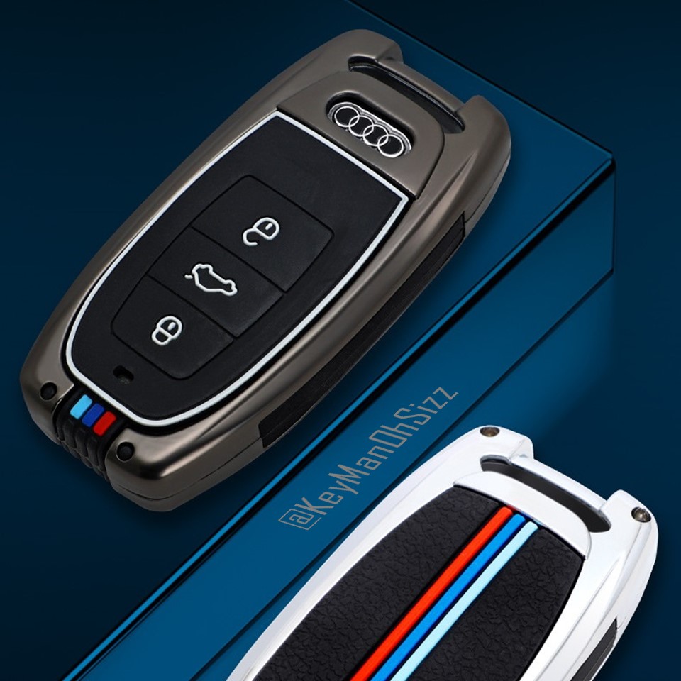 เคสโลหะรีโมทรถรถยนต์ Audi Smart Key Full Package 2021 (Alloy Up Grade Luminescence 3D Silicone Push button Guard) Audi special car key case A4 A5 A6 A7 Q5 Q7 Q8 R8