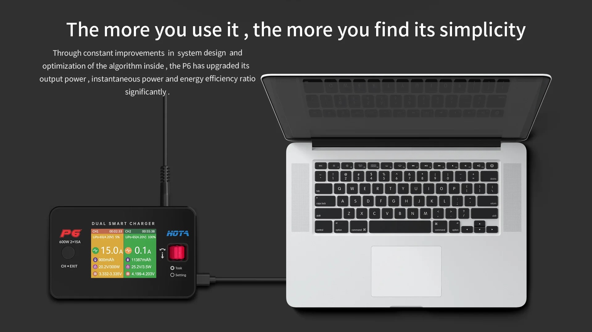 เครื่องชาร์จ HOTA P6 DC600W 15AX2 DC Dual ช่อง Smart Charger Discharger T240 AC100-240V USB-C